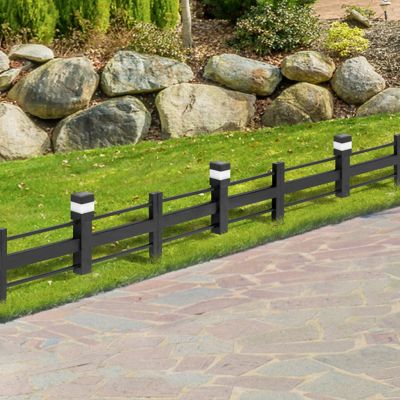 Sunjoy Garden Fence Solar Border Fencing with Waterproof LED Path Lights, Outdoor Decorative Garden Fences(5PK), Black