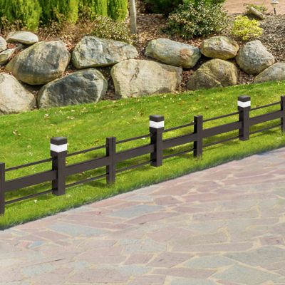 Sunjoy Garden Fence Solar Border Fencing with Waterproof LED Path Lights, Outdoor Decorative Garden Fences(5PK), Brown