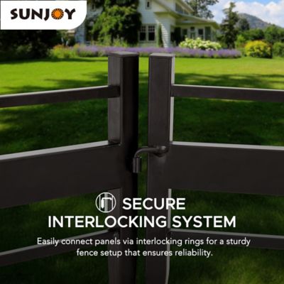 Image showing  Garden Fence Solar Border Fencing with Waterproof LED Path Lights, Outdoor Decorative Garden Fences(5PK), Brown