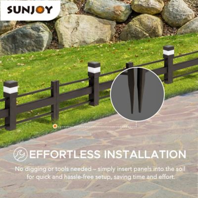 Image showing  Garden Fence Solar Border Fencing with Waterproof LED Path Lights, Outdoor Decorative Garden Fences(5PK), Brown