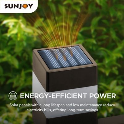 Image showing 6 th Sunjoy Garden Fence Solar Border Fencing with Waterproof LED Path Lights, Outdoor Decorative Garden Fences(5PK), Brown
