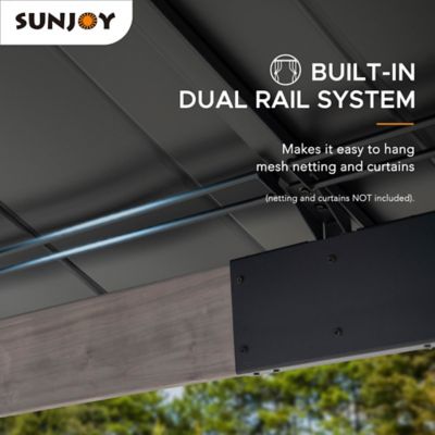 Image showing  Hardtop Gazebo 13 x 15 ft. Cedar Framed Wood Gazebo with Black Steel and Polycarbonate Hip Roof and Ceiling Hook