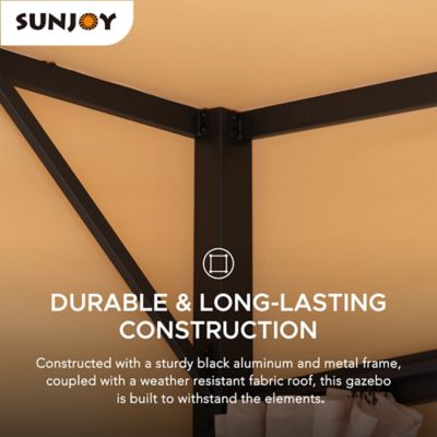 Image showing  10 x 12 ft. Wall Mounted Gazebo, Lean to Gazebo, Black Aluminum & Metal Frame with Curtains and Netting