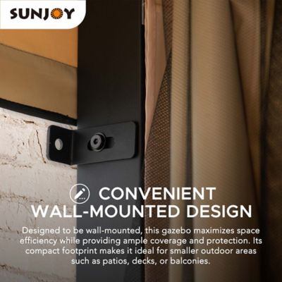 Image showing 5 th Sunjoy 10 x 12 ft. Wall Mounted Gazebo, Lean to Gazebo, Black Aluminum & Metal Frame with Curtains and Netting