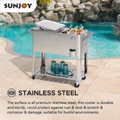 Image showing  80 QT Patio Cooler Cart Stainless Steel Rolling Ice Chest with Steel Bottle Opener, Shelf and Lockable Wheels