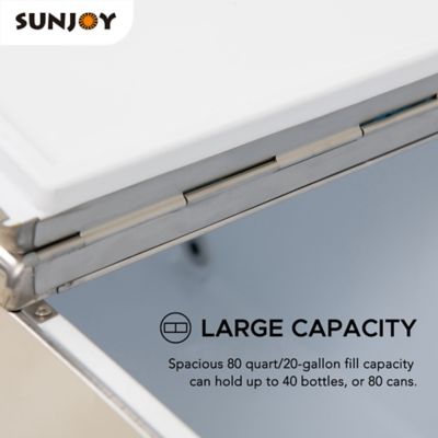 Image showing 5 th Sunjoy 80 QT Patio Cooler Cart Stainless Steel Rolling Ice Chest with Steel Bottle Opener, Shelf and Lockable Wheels