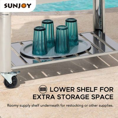Image showing 7 th Sunjoy 80 QT Patio Cooler Cart Stainless Steel Rolling Ice Chest with Steel Bottle Opener, Shelf and Lockable Wheels