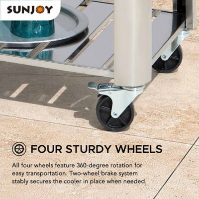 Image showing 8 th Sunjoy 80 QT Patio Cooler Cart Stainless Steel Rolling Ice Chest with Steel Bottle Opener, Shelf and Lockable Wheels