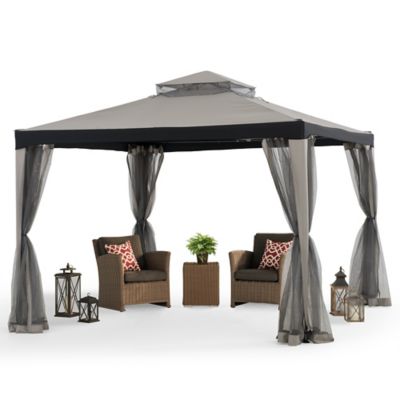 Sunjoy 10 ft. x 10 ft. Soft Top Gazebo, Outdoor Patio Backyard Grey Steel Frame Gazebo with Mesh Netting