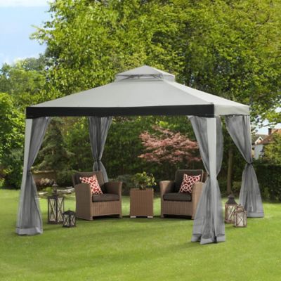 Image showing  10 ft. x 10 ft. Soft Top Gazebo, Outdoor Patio Backyard Grey Steel Frame Gazebo with Mesh Netting