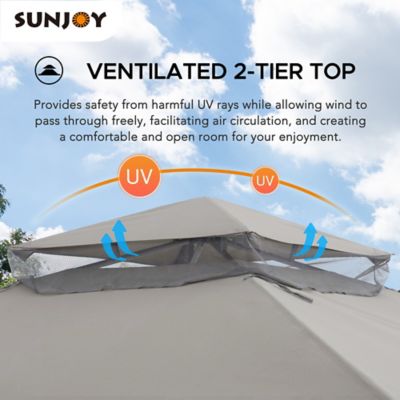 Image showing  10 ft. x 10 ft. Soft Top Gazebo, Outdoor Patio Backyard Grey Steel Frame Gazebo with Mesh Netting