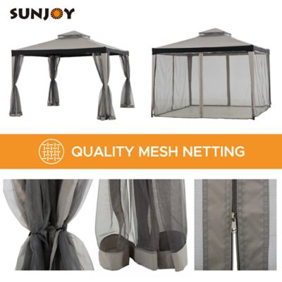 Image showing  10 ft. x 10 ft. Soft Top Gazebo, Outdoor Patio Backyard Grey Steel Frame Gazebo with Mesh Netting
