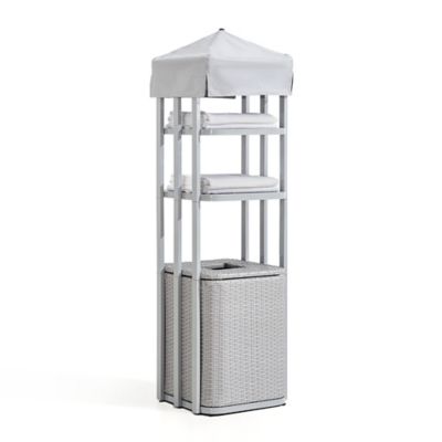 Sunjoy unjoy Aluminum Frame Pool Towel Valet with 2-tier Shelves and Wicker Storage Basket, Grey