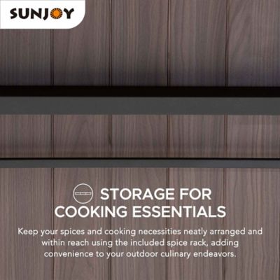 Image showing  3 ft. x 7 ft. Outdoor Kitchen Wood Grain Stylish Steel Outdoor Grill Kitchen with Easy-Lift Gas Springs and Mesh