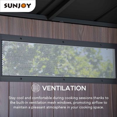 Image showing  3 ft. x 7 ft. Outdoor Kitchen Wood Grain Stylish Steel Outdoor Grill Kitchen with Easy-Lift Gas Springs and Mesh