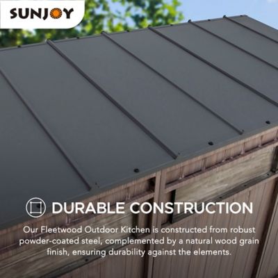 Image showing 5 th Sunjoy 3 ft. x 7 ft. Outdoor Kitchen Wood Grain Stylish Steel Outdoor Grill Kitchen with Easy-Lift Gas Springs and Mesh