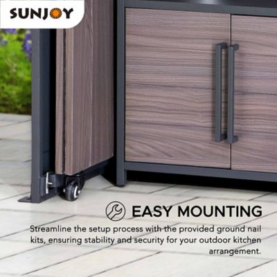 Image showing 6 th Sunjoy 3 ft. x 7 ft. Outdoor Kitchen Wood Grain Stylish Steel Outdoor Grill Kitchen with Easy-Lift Gas Springs and Mesh