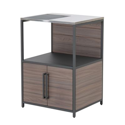 Sunjoy Modular Kitchen Island Counter with Stainless-Steel Countertop, Open Storage Shelf and Cabinet