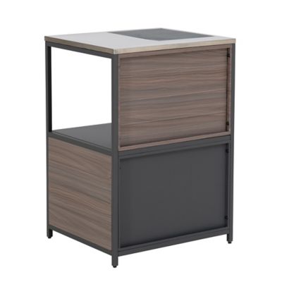 Image showing  Modular Kitchen Island Counter with Stainless-Steel Countertop, Open Storage Shelf and Cabinet