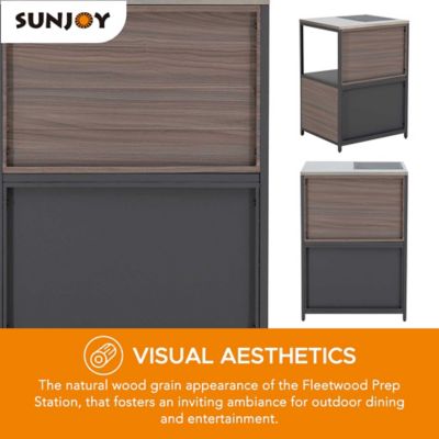 Image showing  Modular Kitchen Island Counter with Stainless-Steel Countertop, Open Storage Shelf and Cabinet