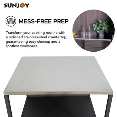 Image showing  Three-Tier Open Storage Shelf, Stainless Steel Stackable Shelf Organizer for Outdoor & Indoor Kitchen