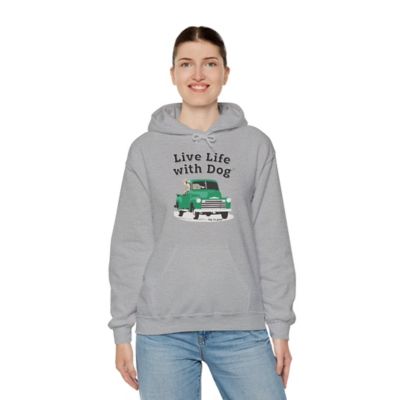 Dog is Good Live Life with Dog Truck Heavy Blend Hooded Long Sleeve Sweatshirt