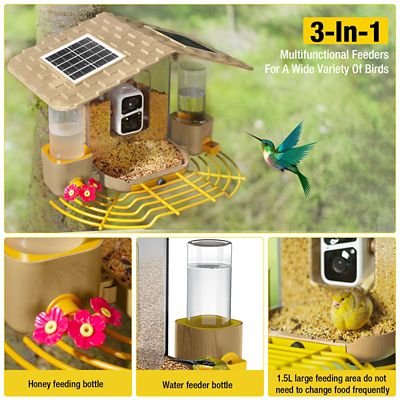 Image showing  Smart Bird Feeder with Camera, 1080P HD, AI Bird Identification, Solar Powered