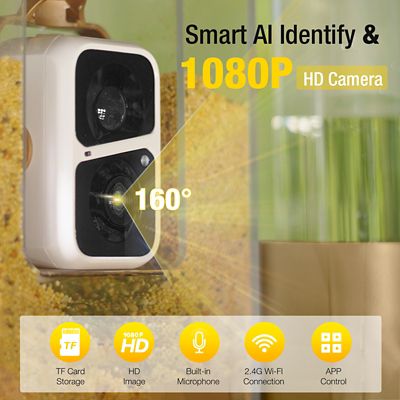 Image showing  Smart Bird Feeder with Camera, 1080P HD, AI Bird Identification, Solar Powered