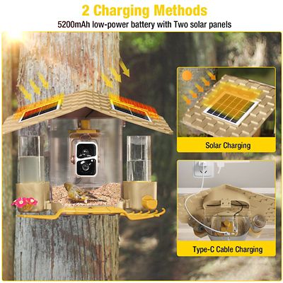 Image showing  Smart Bird Feeder with Camera, 1080P HD, AI Bird Identification, Solar Powered