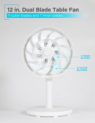Image showing  12 in. Dual Blade Table Fan with Remote, 90 Degree Oscillating Fan with Adjustable Tilt