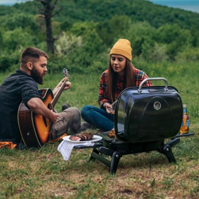 Image showing  2-Burner Portable Tabletop Propane Gas Grill with Foldable Side Tables, Black