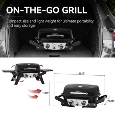 Image showing  2-Burner Portable Tabletop Propane Gas Grill with Foldable Side Tables, Black