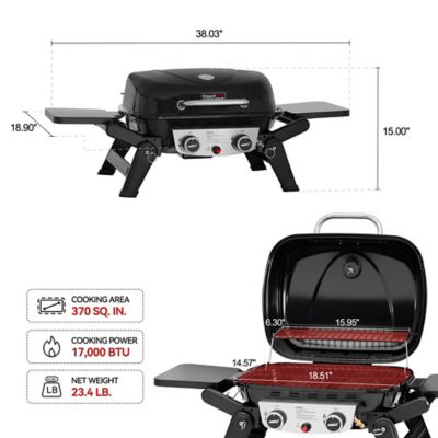 Image showing  2-Burner Portable Tabletop Propane Gas Grill with Foldable Side Tables, Black