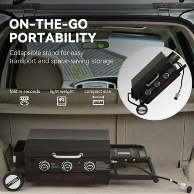 Image showing  3-Burner Portable Propane Gas Flat Top Griddle with Folding Stand, Shelf and Rack, 314 sq. in., Black