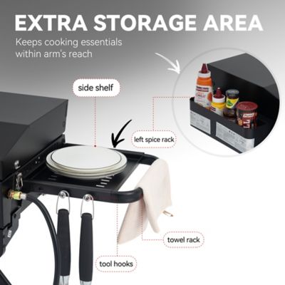Image showing 5 th Royal Gourmet 3-Burner Portable Propane Gas Flat Top Griddle with Folding Stand, Shelf and Rack, 314 sq. in., Black