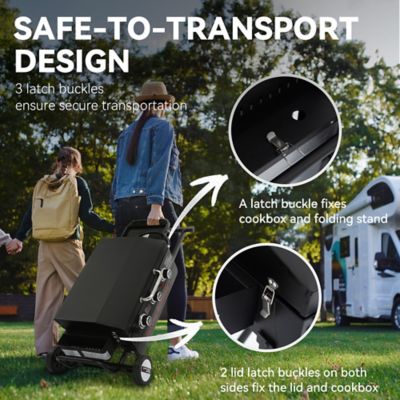 Image showing 6 th Royal Gourmet 3-Burner Portable Propane Gas Flat Top Griddle with Folding Stand, Shelf and Rack, 314 sq. in., Black