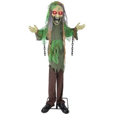 Haunted Hill Farm Lifesize Animatronic Zombie with Chains with Lights and Sound Indoor Covered Outdoor Halloween Decoration