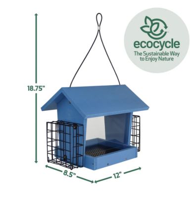 Image showing  Hopper Hangout Recycled Plastic Hopper Bird Feeder with Suet, 3 qt., 2 Suet Cake