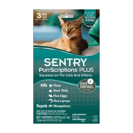 Sentry PurrScriptions Plus Topical Flea and Tick Treatment for Cats Under 5 lbs 3 ct Cat Flea & Tick Topical Treatments