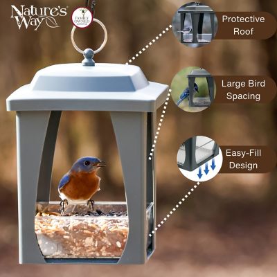 Image showing  Dine in Hanging Plastic Fly Through Bird Feeder with Roof, 4 Cup, Gray
