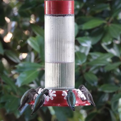 Image showing  Ribbed Rose Glass Gravity Hummingbird Feeder 28 oz, Red