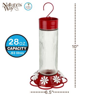 Image showing  Ribbed Rose Glass Gravity Hummingbird Feeder 28 oz, Red