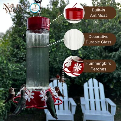 Image showing  Ribbed Rose Glass Gravity Hummingbird Feeder 28 oz, Red