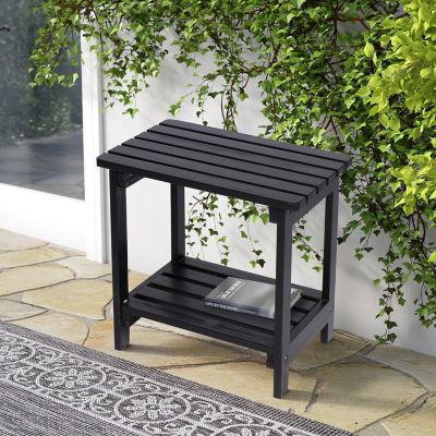 Image showing  Portland Outdoor Patio Rectangular 2-Tiered Wood Adirondack Side Table