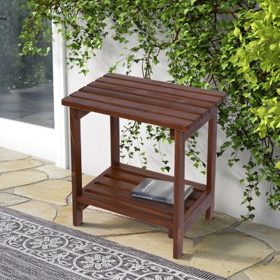 Image showing  Portland Outdoor Patio Rectangular 2-Tiered Wood Adirondack Side Table