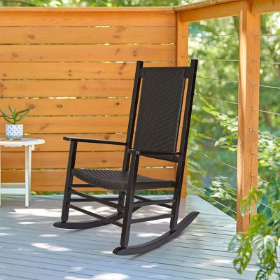 Image showing  Cannon Solid Wood Rocking Chair with Weather-Resistant Woven Wicker Back