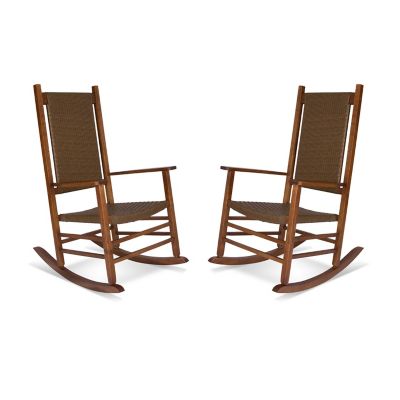 Shine Company Cannon Solid Wood Rocking Chair with Weather-Resistant Woven Wicker Back (Set of 2)