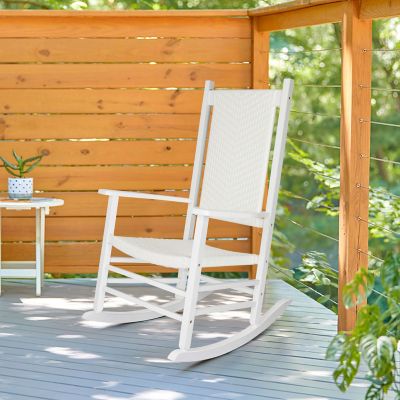 Image showing  Cannon Solid Wood Rocking Chair with Weather, Resistant Woven Wicker Back, 2 pk.