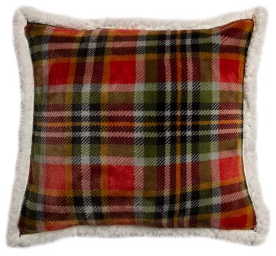 CARSTENS Rust and Sage Plaid Plush Pillow