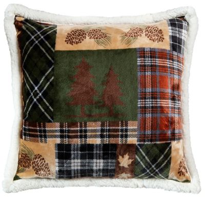 CARSTENS Tree Plaid Plush Sherpa Pillow, 18 in. x 18 in.